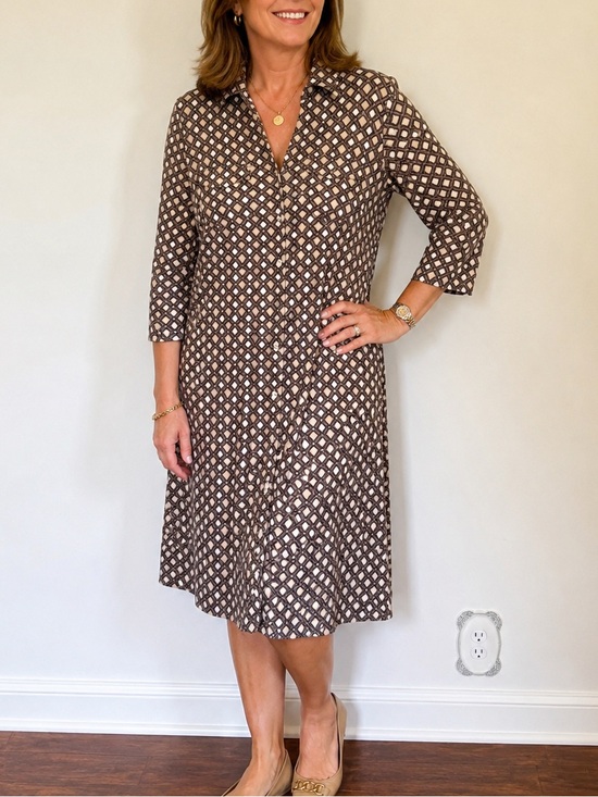 Dresses & Skirts - J. McLaughlin Geometric Print Shirt Dress Size Medium Brown 3/4 Sleeve